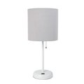 Diamond Sparkle White Stick & Fabric Shade Lamp with USB charging port, Gray DI2519837